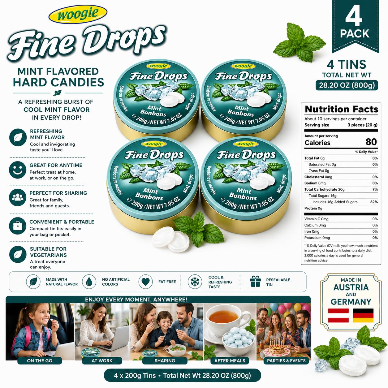 Amazon.com : Woogie, German Fine Drops Sanded Mint Candy Tin 200gr